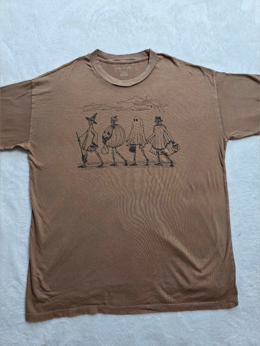 American Eagle Halloween Witch Ghost Pumpkin Graphic T-Shirt Brown Size M